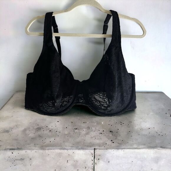 Cacique‎ Back Smoothing Full Coverage Bra 46DDD Plus Size Full Figure Black Lace - Picture 1 of 9